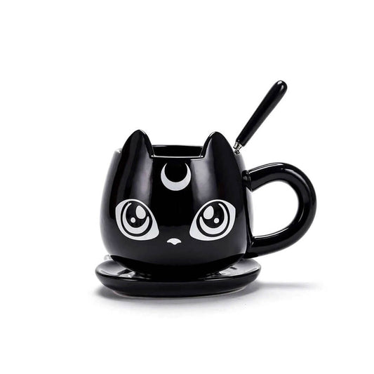 WITCH'S CAT - Large Ceramic Mug + Tray + Spoon 500ml