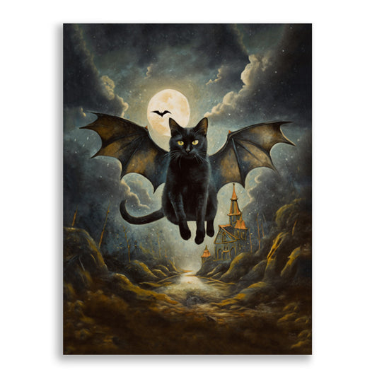 THE CAT THAT DREAMED OF BEING A BAT - Dark Art Print 30x40cm / 11.8x15.7in
