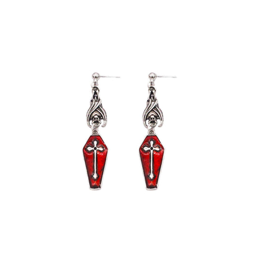 VAMPIRE'S DREAMS - Gothic Coffin Earrings - Buttons/Bats