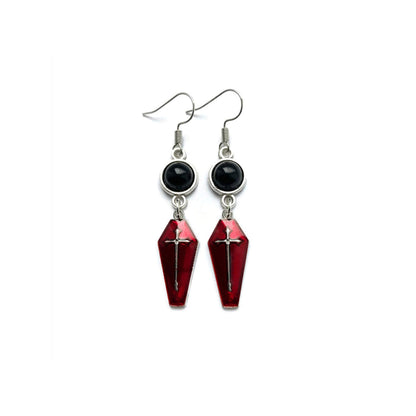 VAMPIRE'S DREAMS - Gothic Coffin Earrings - Buttons/Bats