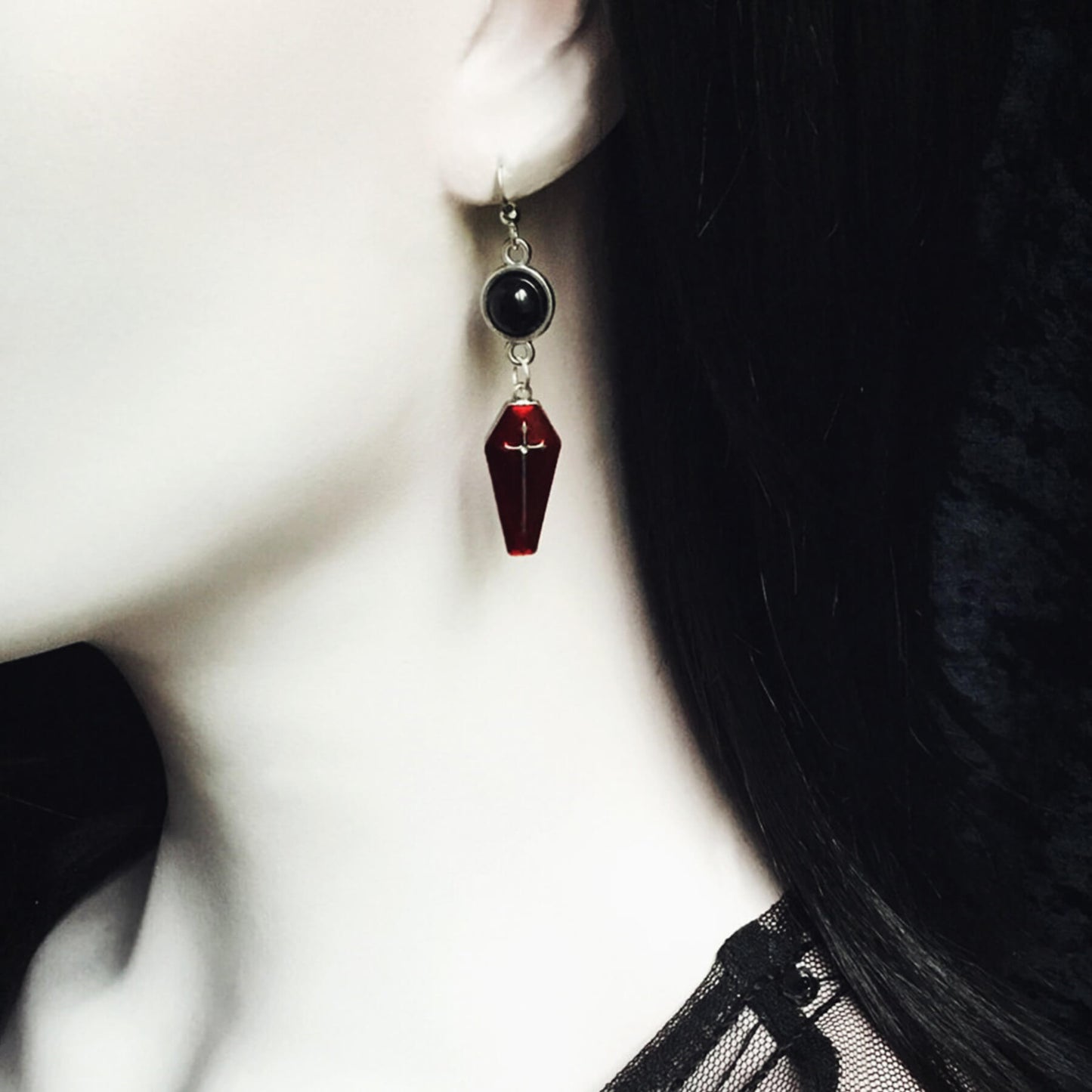 VAMPIRE'S DREAMS - Gothic Coffin Earrings - Buttons/Bats