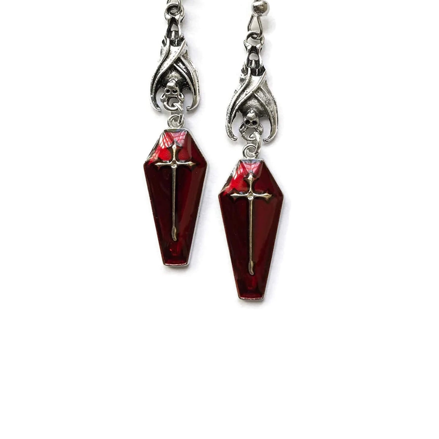 VAMPIRE'S DREAMS - Gothic Coffin Earrings - Buttons/Bats