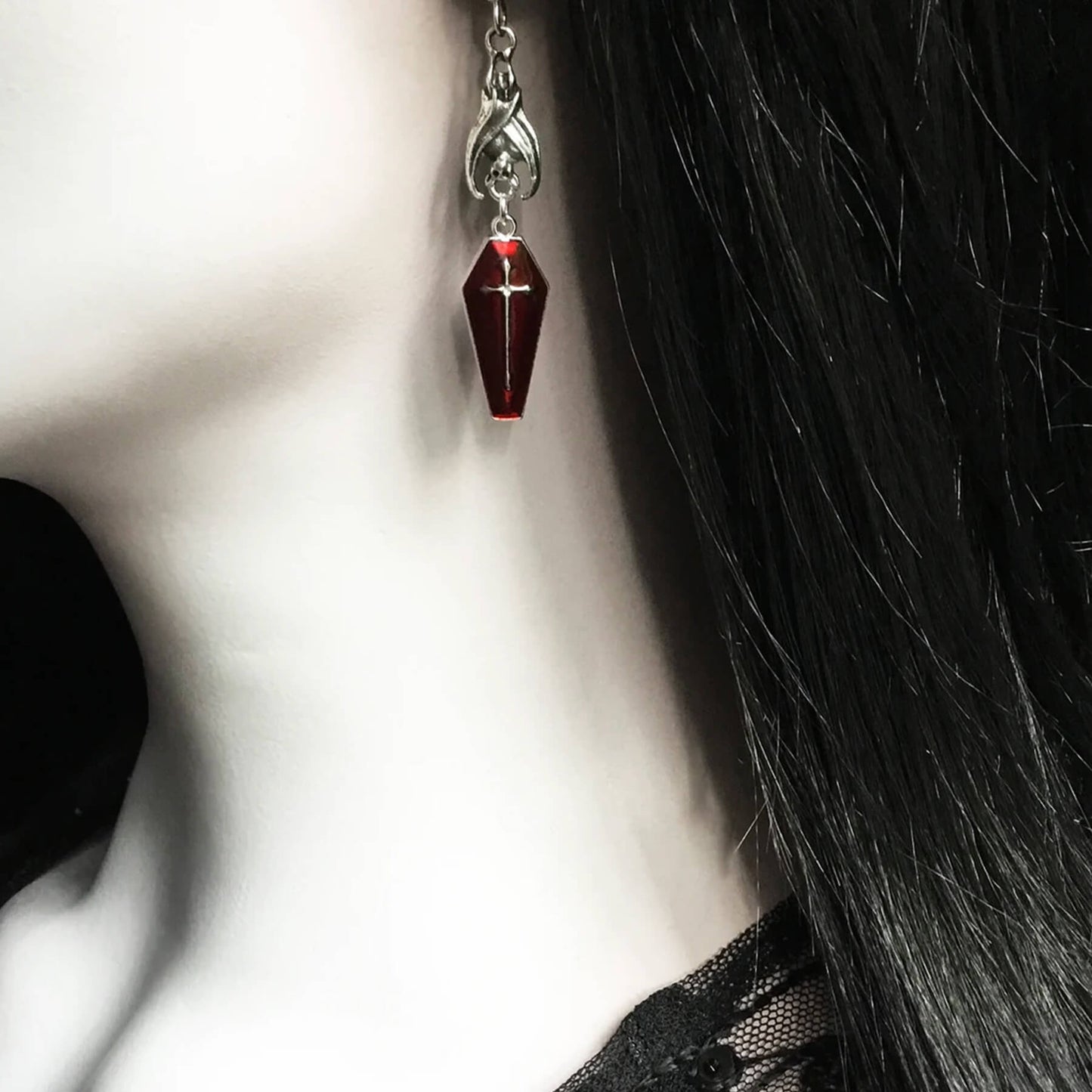 VAMPIRE'S DREAMS - Gothic Coffin Earrings - Buttons/Bats